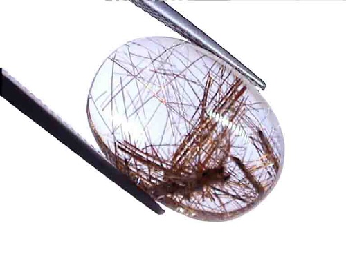 Quartz rutile du Brésil à rutile blanc-brun, cabochon ovale