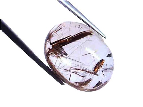 Quartz à rutile blanc-brun du Brésil, cabochon ovale
