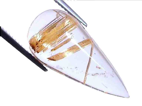 Quartz rutile blanc doré, cabochon poire du Brésil