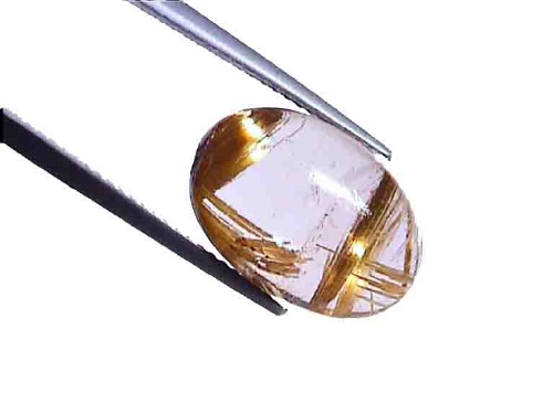 Quartz rutile blanc doré du Brésil, cabochon ovale