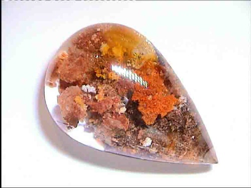Cabochon Poire en Quartz Blanc du Brésil à Inclusions Cuivrées