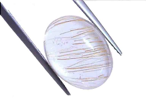 Quartz rutile blanc doré, cabochon ovale du Brésil