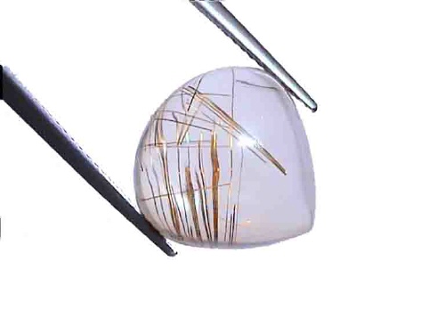 White-Golden Rutilated Quartz Pear Cabochon from Brazil