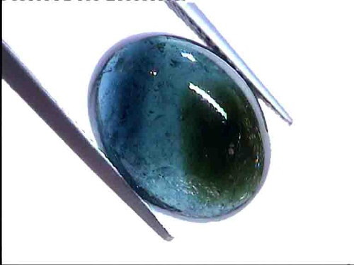 Tourmaline bicolore bleu-vert foncé du Brésil, cabochon ovale
