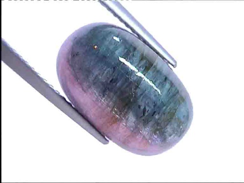 Tourmaline bicolore du Brésil bleu-vert-rose, cabochon ovale