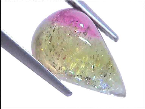 Tourmaline Bicolore Blanche, Verte et Rose, Cabochon Poire